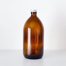 Load image into Gallery viewer, Amber Glass Or Plastic Bottle With Silver Metal Screw Lid