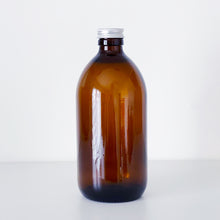 Load image into Gallery viewer, Amber Glass Or Plastic Bottle With Silver Metal Screw Lid