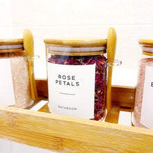 Load image into Gallery viewer, Glass Storage Jar With White Waterproof Personalised Label, Natural Bamboo Lid And Spoon