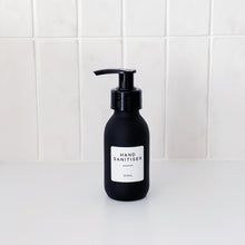 Load image into Gallery viewer, Matt Black Glass Dispenser Bottle With Personalised Label & Black Plastic Pump