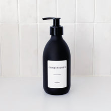 Load image into Gallery viewer, Matt Black Glass Dispenser Bottle With Personalised Label & Black Plastic Pump