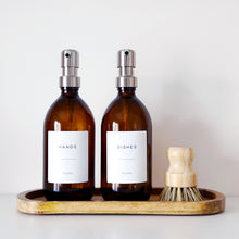 Load image into Gallery viewer, Set Of 2 Amber Bottles - Glass Or Plastic - Hands & Dishes - Silver Metal Pumps