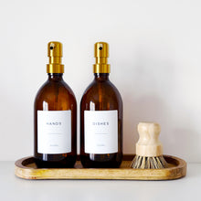 Load image into Gallery viewer, Set Of 2 Amber Bottles - Glass Or Plastic - Hands & Dishes - Gold Metal Pumps