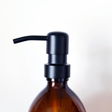 Load image into Gallery viewer, Set Of 2 Amber Bottles - Glass Or Plastic - Hands & Dishes - Black Metal Pumps
