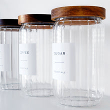 Load image into Gallery viewer, Ribbed Glass Tea, Coffee, Sugar Jars - Set Of 3 - Optional Wooden Tray