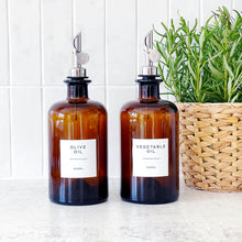 Load image into Gallery viewer, Amber Glass Oil / Vinegar Pourer Bottle With Personalised Label