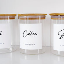 Load image into Gallery viewer, Set Of 3 Glass & Bamboo Jars - Tea, Coffee & Sugar