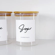 Load image into Gallery viewer, Set Of 3 Glass & Bamboo Jars - Tea, Coffee & Sugar