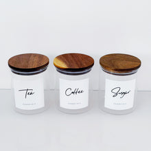 Load image into Gallery viewer, Set Of 3 Glass & Acacia Jars - Tea, Coffee & Sugar