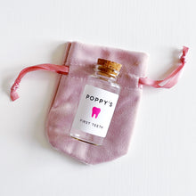 Load image into Gallery viewer, First Tooth Bottle - Personalised Label - Pink Or Blue Velvet Pouch