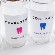 Load image into Gallery viewer, First Tooth Bottle - Personalised Label - Pink Or Blue Velvet Pouch