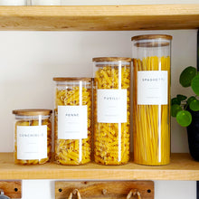 Load image into Gallery viewer, Glass Jar With White Personalised Label And Airtight Natural Acacia Wood Lid
