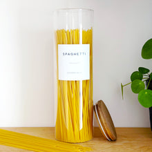 Load image into Gallery viewer, Glass Jar With White Personalised Label And Airtight Natural Acacia Wood Lid