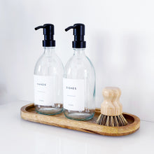 Load image into Gallery viewer, Set Of 2 Clear Bottles - Glass Or Plastic - Hands & Dishes - Black Metal Pumps