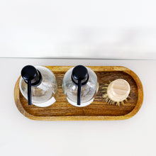 Load image into Gallery viewer, Set Of 2 Clear Bottles - Glass Or Plastic - Hands & Dishes - Black Metal Pumps