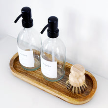 Load image into Gallery viewer, Set Of 2 Clear Bottles - Glass Or Plastic - Hands & Dishes - Black Metal Pumps