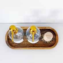 Load image into Gallery viewer, Set Of 2 Clear Bottles - Glass Or Plastic - Hands & Dishes - Gold Metal Pumps