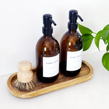 Load image into Gallery viewer, Set Of 2 Amber Bottles - Glass Or Plastic - Hand Soap & Dish Soap - Black Metal Pumps