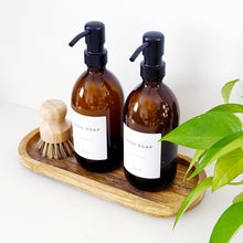 Load image into Gallery viewer, Set Of 2 Amber Bottles - Glass Or Plastic - Hand Soap & Dish Soap - Black Metal Pumps