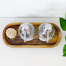 Load image into Gallery viewer, Set Of 2 Clear Bottles - Glass Or Plastic - Hand Soap & Dish Soap - Silver Metal Pumps