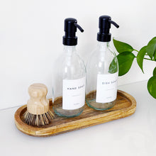 Load image into Gallery viewer, Set Of 2 Clear Bottles - Glass Or Plastic - Hand Soap & Dish Soap - Black Metal Pumps