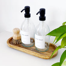 Load image into Gallery viewer, Set Of 2 Clear Bottles - Glass Or Plastic - Hand Soap & Dish Soap - Black Metal Pumps