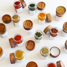 Load image into Gallery viewer, Personalised Glass Herb & Spice Jars With Acacia Wood Screw Lid