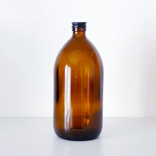 Load image into Gallery viewer, Amber Glass Or Plastic Bottle With Black Metal Screw Lid