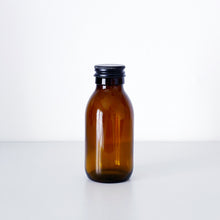 Load image into Gallery viewer, Amber Glass Or Plastic Bottle With Black Metal Screw Lid