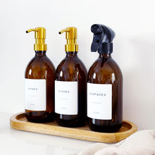 Load image into Gallery viewer, Set Of 3 Amber Bottles - Glass Or Plastic - Hands, Dishes And Surfaces - Metal Pump Dispensers & Trigger Spray