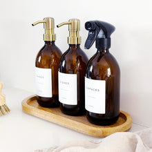 Load image into Gallery viewer, Set Of 3 Amber Bottles - Glass Or Plastic - Hands, Dishes And Surfaces - Metal Pump Dispensers & Trigger Spray
