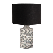 Load image into Gallery viewer, Natural textured lamp base with black linen shade, perfect for coastal boho interiors.