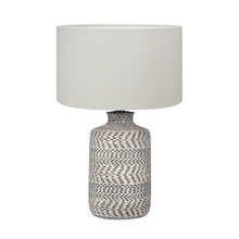 Load image into Gallery viewer, Natural textured lamp base with white linen shade, perfect for coastal boho interiors.