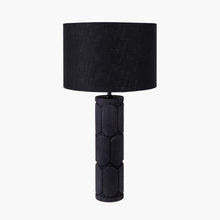 Load image into Gallery viewer, Aurelia black mango wood table lamp base with a black linen shade.