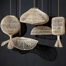 Load image into Gallery viewer, A cluster of Mediterrean style hanging woven rattan pendant light shades