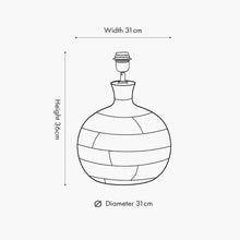Load image into Gallery viewer, Kiah round natural mango wood table lamp base measurements diagram.