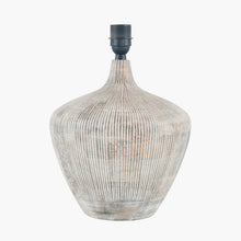 Load image into Gallery viewer, White washed ribbed wood table lamp base, ideal for a Mediterranean interior design.