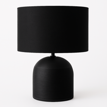 Load image into Gallery viewer, Nelu black mango wood table lamp base with a black linen shade.
