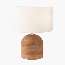 Load image into Gallery viewer, Nelu natural mango wood table lamp base with a white linen shade. Perfect for a bohemian interior.