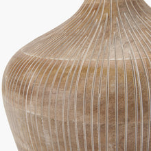 Load image into Gallery viewer, White washed wooden textured lamp base ribbed detail.