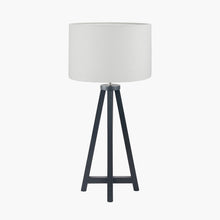 Load image into Gallery viewer, Whitby matt black tapered leg table lamp with a white linen shade.