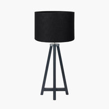 Load image into Gallery viewer, Whitby matt black tapered leg table lamp with a black linen shade.