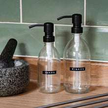 Load image into Gallery viewer, Clear Dispenser Bottle With Stamped Personalised Label & Metal Pump