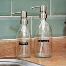 Load image into Gallery viewer, Clear Dispenser Bottle With Stamped Personalised Label & Metal Pump
