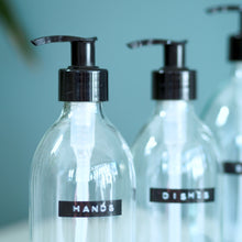 Load image into Gallery viewer, Clear Dispenser Bottle With Stamped Personalised Label And Plastic Pump