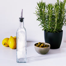 Load image into Gallery viewer, Glass Oil/Vinegar Pourer Bottle With White Personalised Label
