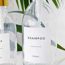 Load image into Gallery viewer, Clear Glass Dispenser Bottle With White Personalised Label And Metal Pump