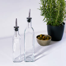 Load image into Gallery viewer, Glass Oil/Vinegar Pourer Bottle With White Personalised Label