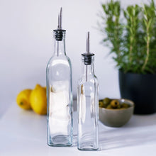 Load image into Gallery viewer, Glass Oil/Vinegar Pourer Bottle With White Personalised Label