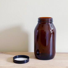 Load image into Gallery viewer, Refillable Tall Amber Glass Jar With Optional Stamped Personalised Label